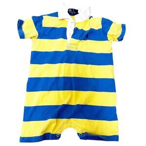 Polo Ralph Lauren Blue Yellow Striped One Piece Outfit Sz 24M